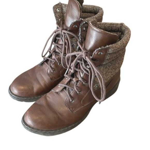 B.O.C. By Born Womens Faux Leather Saturn Lace Up Fold Over Combat Boots Brown S - Picture 1 of 8